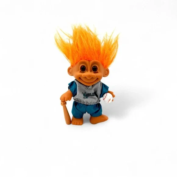 Vtg Russ Berrie Baseball Troll Doll Florida Marlins MLB with Bat & Ball 1990s - Picture 7 of 10